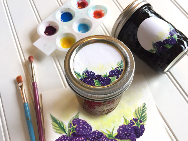 Watercolor Blackberry mason jar labels