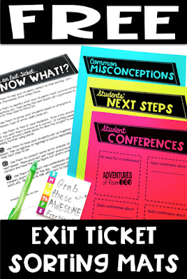 Need some fresh ideas on how to use Exit Tickets in your Math or ELA lessons?  Read this article with loads of ideas for elementary teachers on how to use exit tickets after they've been given.  You can even download your FREE printable exit ticket sorting mat templates to help organize the exit tickets after they've been collected.  Exit tickets help make student learning more focused and achievable!  Come read about how you can collect the data but use it in unique ways too!  