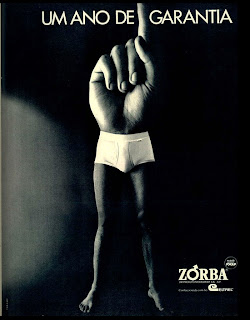 propaganda cueca Zorba de 1973.  moda anos 70; propaganda anos 70; história da década de 70; reclames anos 70; brazil in the 70s; Oswaldo Hernandez