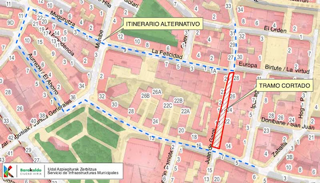 Plano del corte de tráfico y de la ruta alternativa