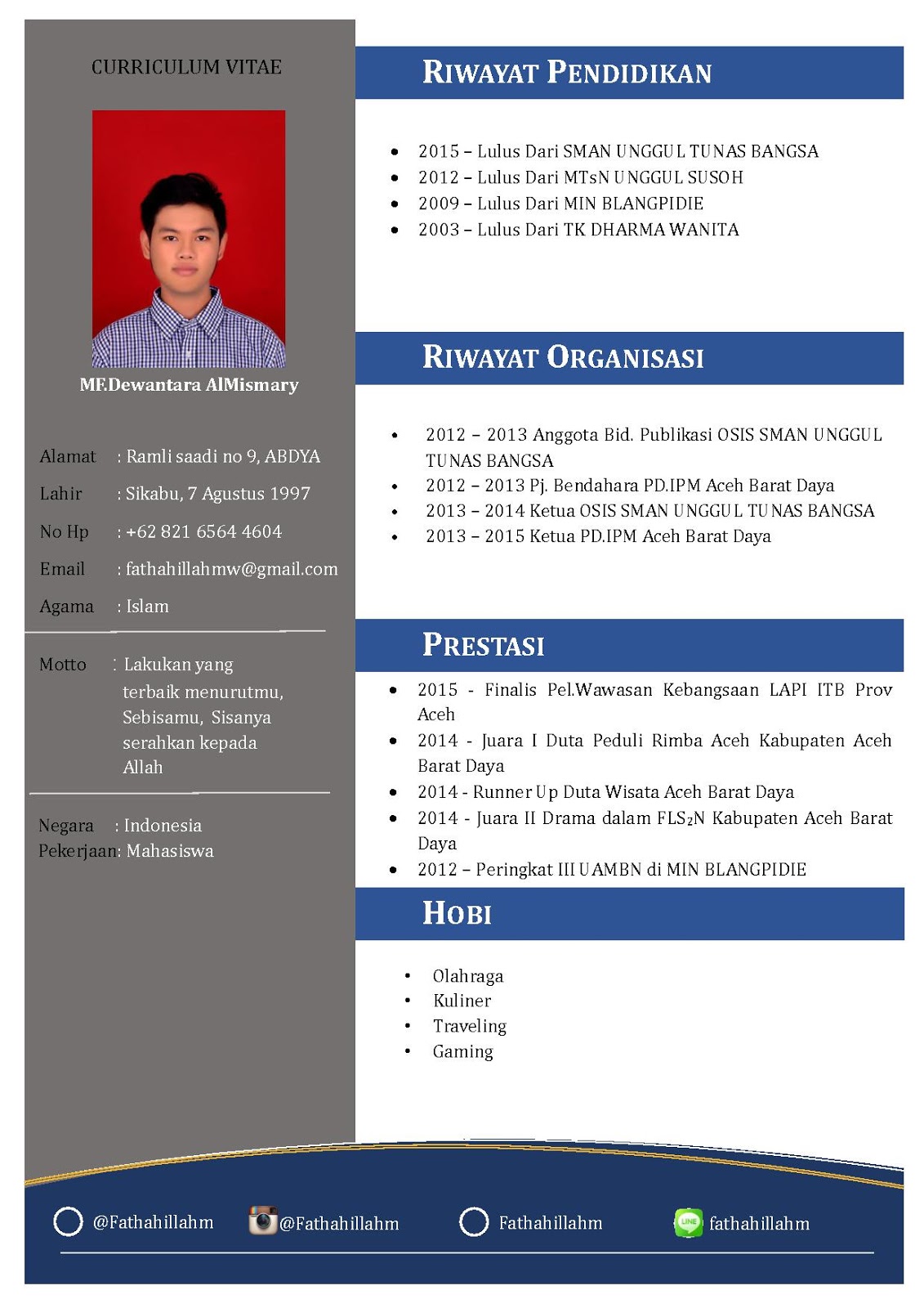 Contoh Resume Fresh Graduate Bahasa Melayu - Contoh Agus