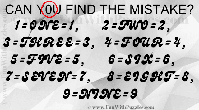 CAN Y0U FIND THE MISTAKE? 1=ONE=1, 2=TWO=2, 3=THREE=3, 4=FOUR=4, 5=FIVE=5, 6=SIX=6, 7=SEVEN=7, 8=EIGHT=8, 9=NINE=9