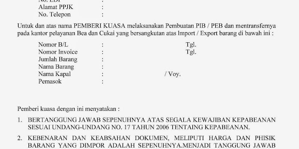 Contoh Surat Kuasa PPJK - Pembuatan PIB dan Transfer EDI 