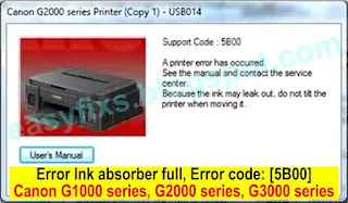 Error Ink absorber full code[5B00] Canon G1000 series, G2000 series, G3000 series