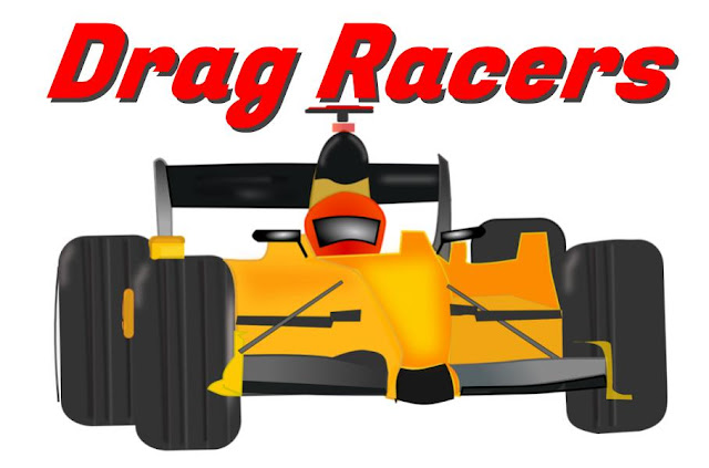 An illustration of a Formula One race car with the text, 'Drag Racers' above the car.
