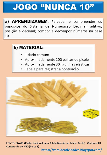 regras e aprendizagem do jogo Nunca 10, sistema de numeração decimal