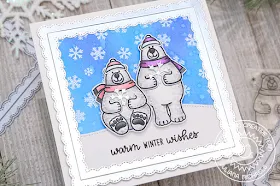 Sunny Studio Stamps: Playful Polar Bears Fancy Frames Snow Flurries Winter Themed Holiday Card by Juliana Michaels