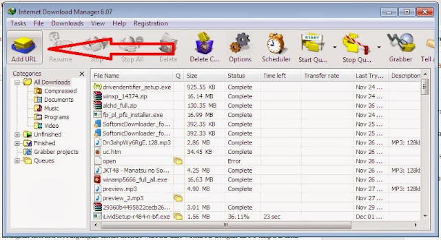 Buka IDM->Add URL