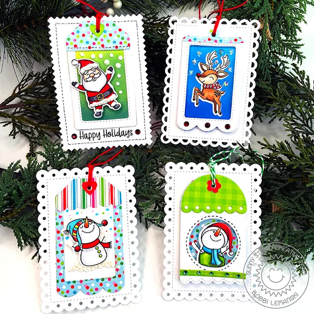 Sunny Studio Stamps: Mini Mat & Tag Die Focused Holiday Tags by Bobbi Lemanski (featuring Snowman Kisses, Reindeer Games)