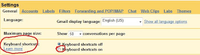 gmail keyboard shortcut setting