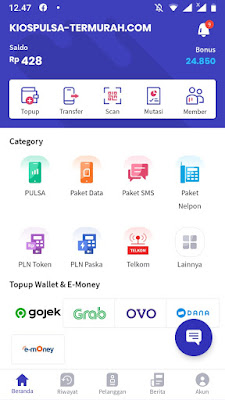 tampilan aplikasi kios pulsa