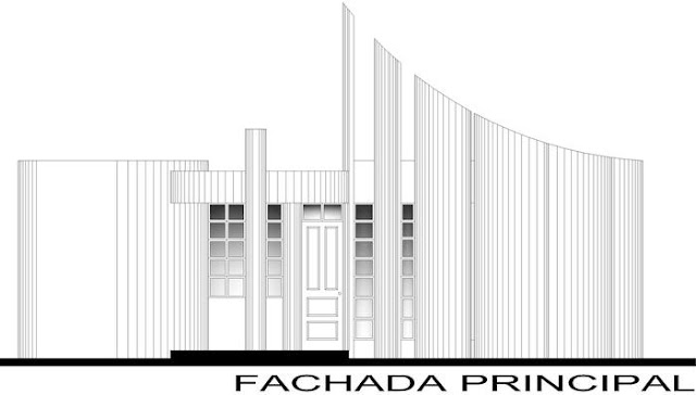 PLANO Y FACHADA DE CASA QUE TIENE UNA PARTE EN FORMA DE REGUILETE