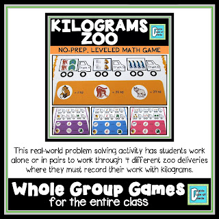 How to Teach Metric Measurement for Third Grade - Whole Group Games - Kilograms Zoo - Leveled Math Game