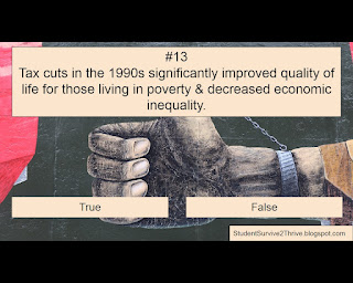 Tax cuts in the 1990s significantly improved quality of life for those living in poverty & decreased economic inequality. Answer choices include: true, false