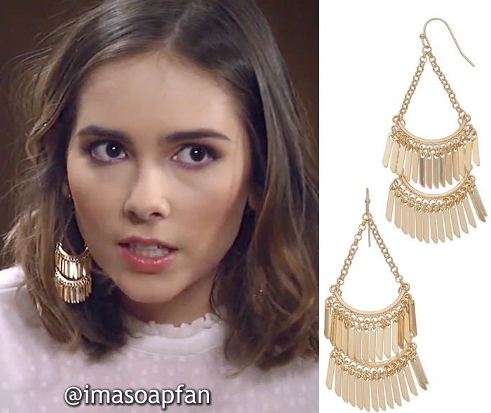 Molly Lansing, Haley Pullos, Gold Bar Fringe Chandelier Earrings, Mudd, General Hospital, GH