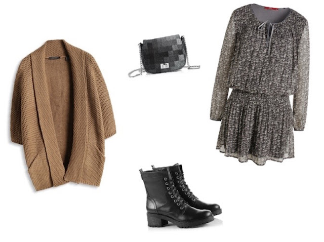 tenue robe, veste, bottines et sac ESPRIT