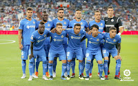 GETAFE C. F. - Temporada 2018-19 - Cabrera, Djené, Jorge Molina, Bruno, Maksimovic y David Soria; Amath, Portillo, Damián Suárez, Gaku Shibasaki y Mauro Arambarri. REAL MADRID C. F. 2 (Carvajal, Bale) GETAFE C. F. 0. 19/08/2018. Campeonato de Liga de 1ª División, jornada 1. Madrid, estadio Santiago Bernabeu.