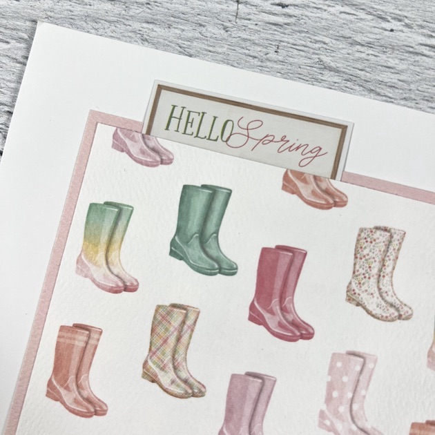 12x12 Spring scrapbook page layout with cute and colorful rain boots