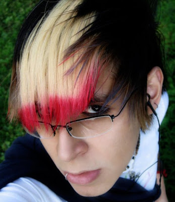 blonde emo guys hair. This guy is rocking that cool