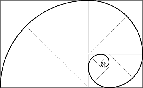 ilustracion de la espiral de fibonacci (fibonnaci sequence), sucesión de fibonacci, secuencia de fibonacci, o también llamada espiral dorada; todo ello con fondo blanco 2