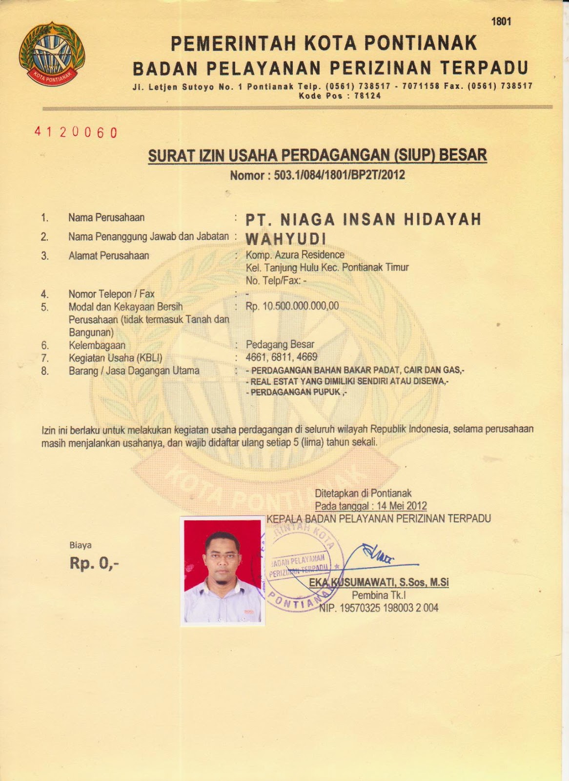 Legalitas Hukum Perusahaan  PT. NIAGA INSAN HIDAYAH