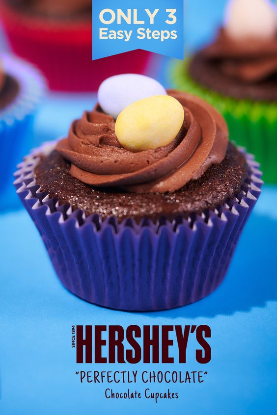 HERSHEY’S “PERFECTLY CHOCOLATE” Chocolate Cupcakes are an easy and delicious dessert that will please your guests this Easter!
