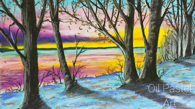 Oil Pastel-best drawing-forest drawing-oil pastel forest-oil pastel scenery-oil pastel drawing-beautiful landscape-oil pastel painting-best oil pastel drawing-easy oil pastel drawing