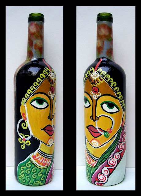 hand painted glass bottle