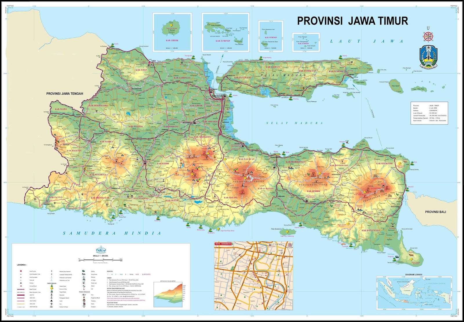  Peta Jawa Timur Lengkap  Dengan Daftar 29 Nama Kabupaten 