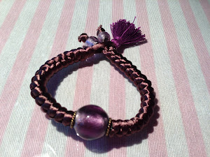 Pulsera cola de raton con bolas de cristal en morado, ref. 133