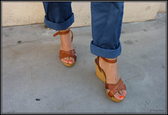 sandales compensées Jonak cuir naturel, pedicure OPI on Collins Ave., Aurore Sfez