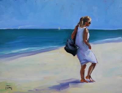 paintings of people on the beach. people leaving the each