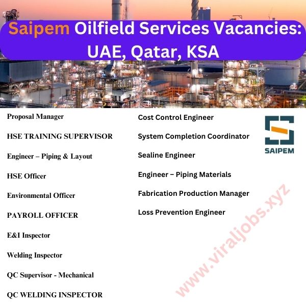 Saipem Oilfield Services Vacancies: UAE, Qatar, KSA