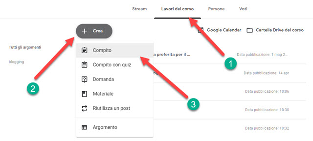 assegnare compito con classroom