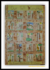 Crayon Quilt Drawings by Kindergarten Students in Response to "Tall Giraffe"
