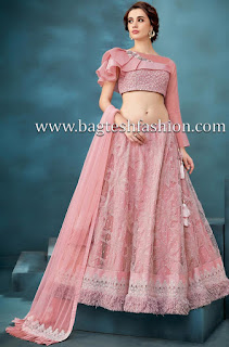 Party Wear Pink Net Designer Lehenga