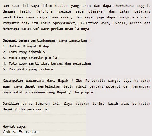 Contoh Surat Lamaran Pekerjaan/Kerja Umum Yang Baik Dan Benar