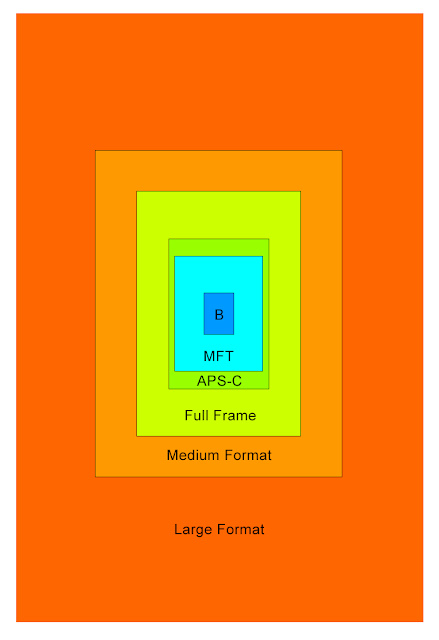 Showing the relative sizes of different camera sensors