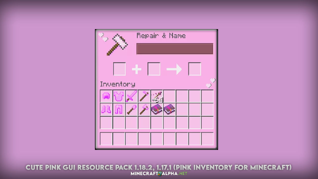 Cute Pink Gui Resource Pack 1.18.2, 1.17.1 (Pink Inventory for Minecraft)