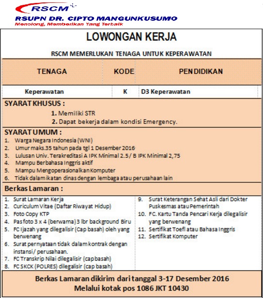 Lowongan Tenaga Kesehatan Rumah Sakit Umum Pusat Nasional 