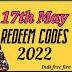  Garena Free Fire Redeem Codes Today -17 May 2022 [ Get 100% working Redeem Codes].