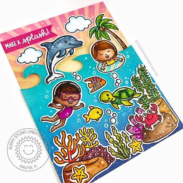 Sunny Studio Stamps: Ocean View Card by Kavya (featuring Kiddie Pool, Oceans of Joy, Slimline Dies)