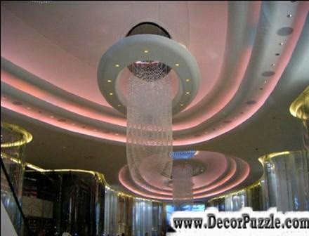  mullti-level ceilings design with LED ceiling lights ideas in pink 