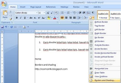 cara membuat garis horizontal tebal tipis word 2007