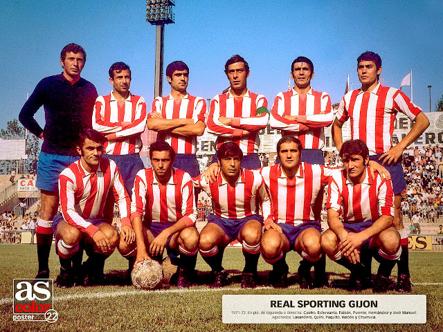 Real SPORTING DE GIJÓN. Temporada 1971-72. Castro, Echevarría, Fabián, Puente, Hernández y José Manuel. Lavandera, Quini, Paquito, Valdés y Churruca. C. D. SABADELL 0 REAL SPORTING DE GIJÓN 2 Domingo 05/09/1971. Campeonato de Liga de 1ª División, jornada 1. Sabadell, Barcelona, estadio de la Nova Creu Alta. GOLES: ⚽0-1: 40’, Churruca. ⚽0-2: 52’, Churruca.