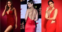 kriti sanon red dress saree backless legs