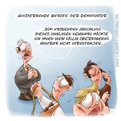 LACHHAFT Cartoon aussterbende Berufe Demotivator Motivationstraining Depression Seminar Kurs Honorar sinnlos erhängen erschießen Cartoons Witze witzig witzige lustige Bildwitze Bilderwitze Comic Zeichnungen lustig Karikatur Karikaturen Illustrationen Michael Mantel Spaß Humor