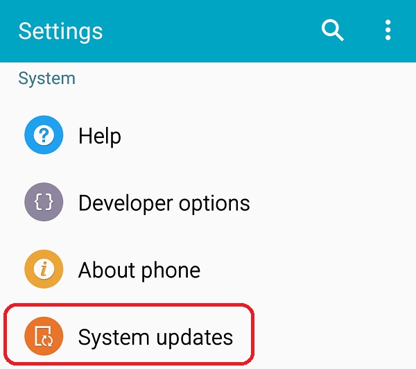 Android settings menu
