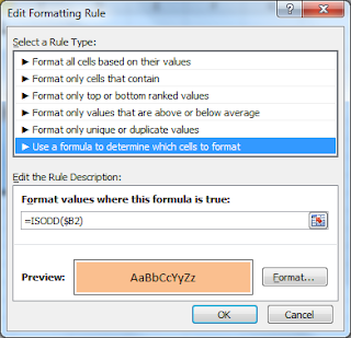 Using the ISODD function to highlight odd numbers in a list