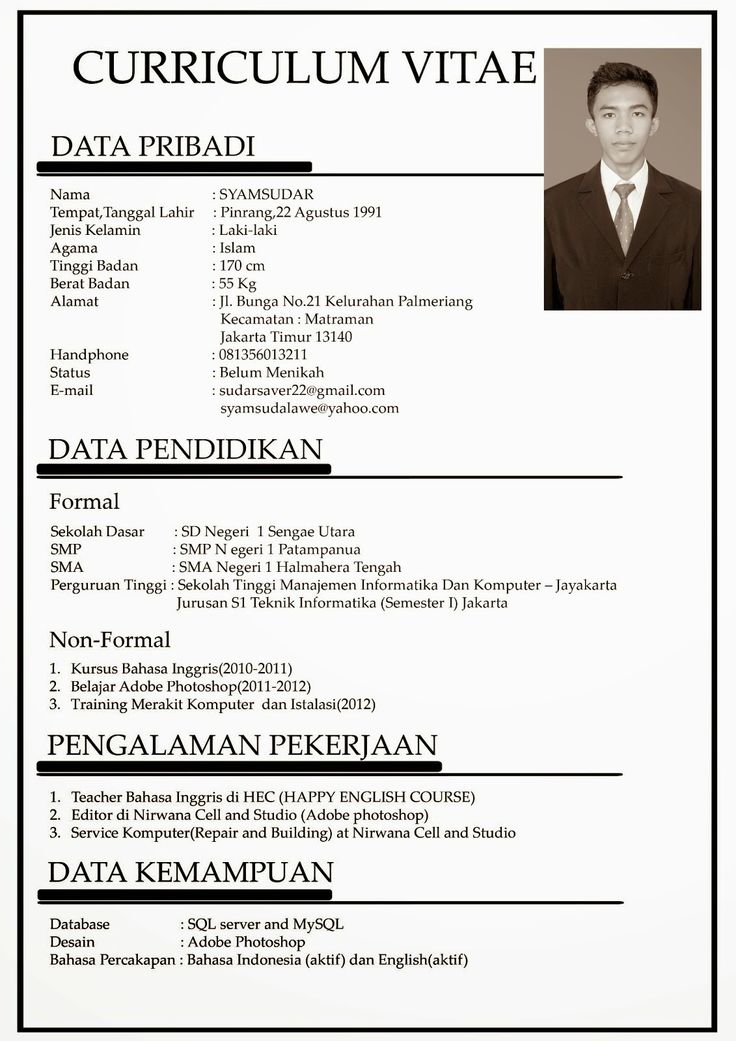 Contoh Daftar Riwayat Hidup / Curriculum Vitae (CV 